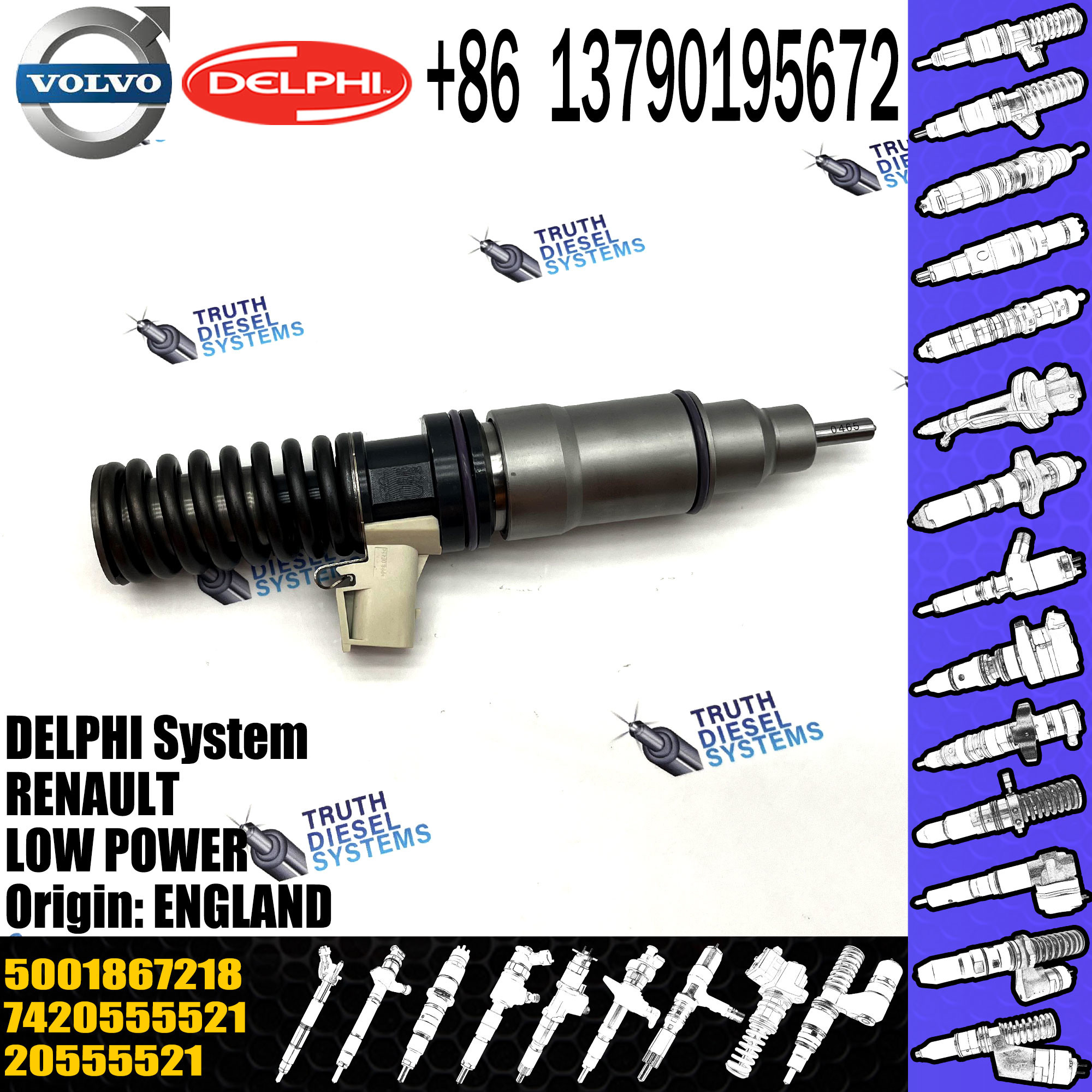 New Diesel Engine Fuel injector 20555521 5001867218 7420555521 21028880 for VOL BEBE4D MD11