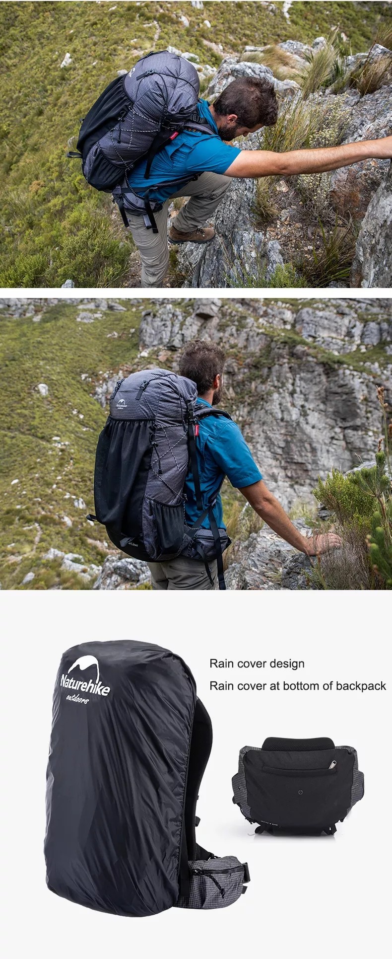 Black ODM Waterproof Hiking Backpack 65 Litre Mountain Climbing Backpack Outdoor