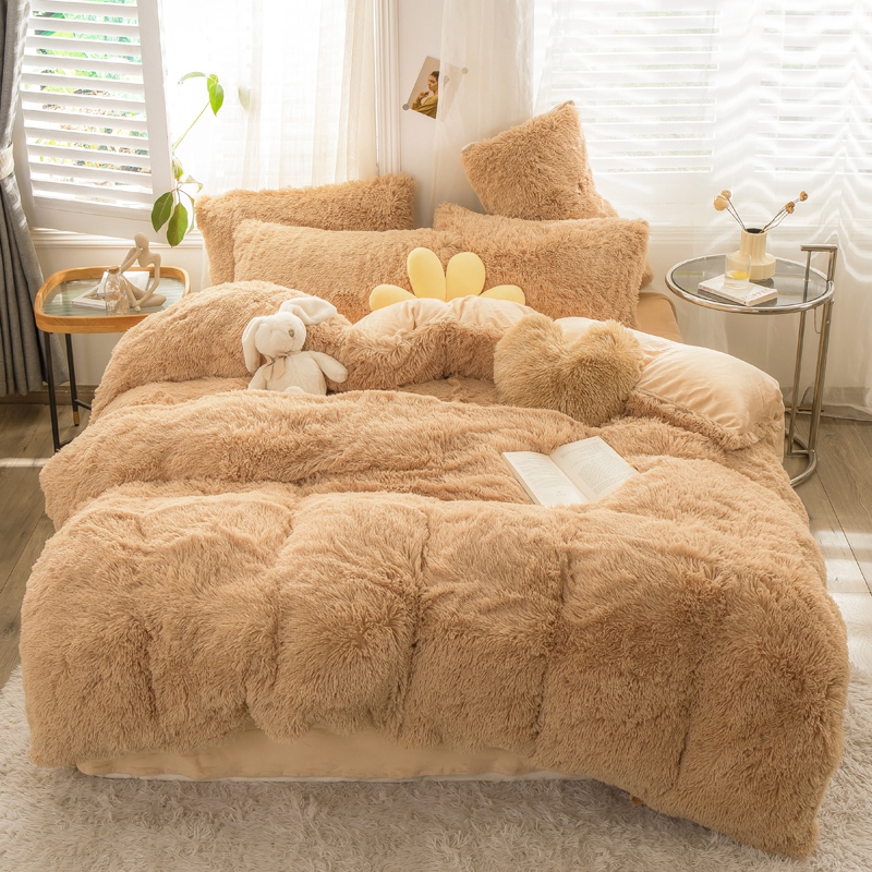 European and American Style Solid Color Thickened Warm Mink Velvet Duvet Bedding Set
