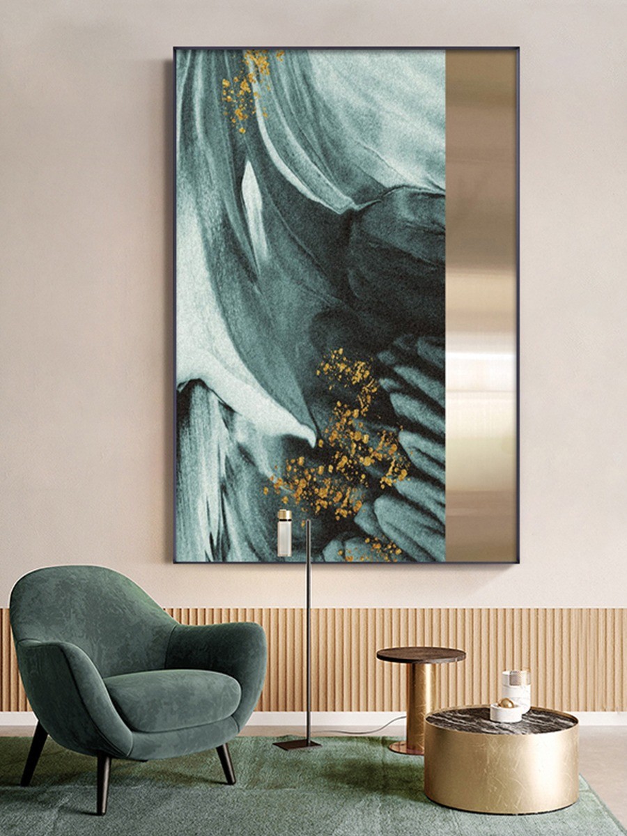 Dark Green Metallic Sandstone Painting Hotel Lobby Commercial Interior Mural