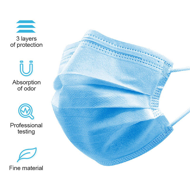 Breathable Disposable Surgical Face Masks 3 Ply  With Elastic Ear Loop
