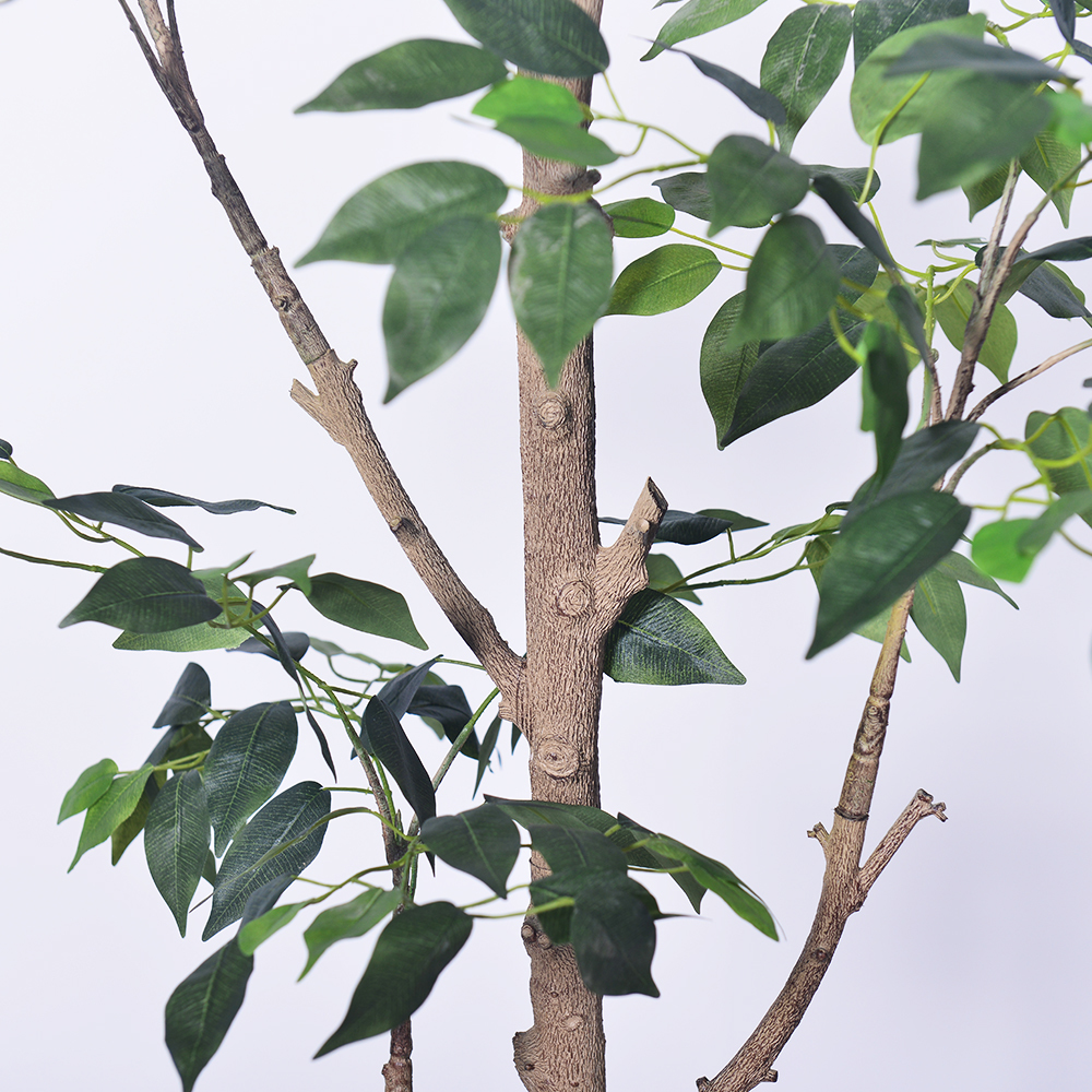 Haihong Manufacturer silk leaves 6 ft artificial ficus tree​ and Natural Trunk, Faux Ficus Tree with Plastic Pot, Fake Ficus Tree for Office Home