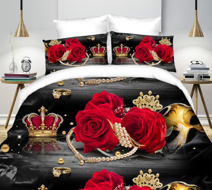 Home Customized Color Microfiber Quilt Cover Bed Sheet Bedding Set with Digital Print
