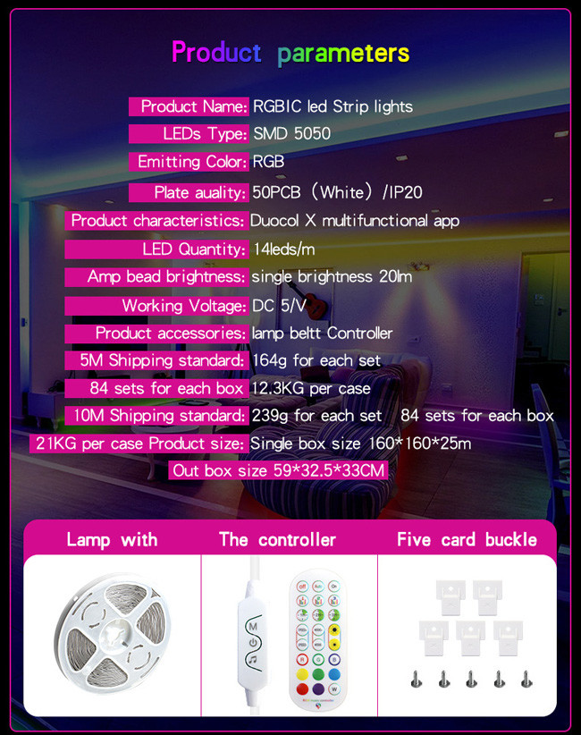 USB LED Strip Lights Intelligent Remote Bluetooth Music 5050 Light Strip Set