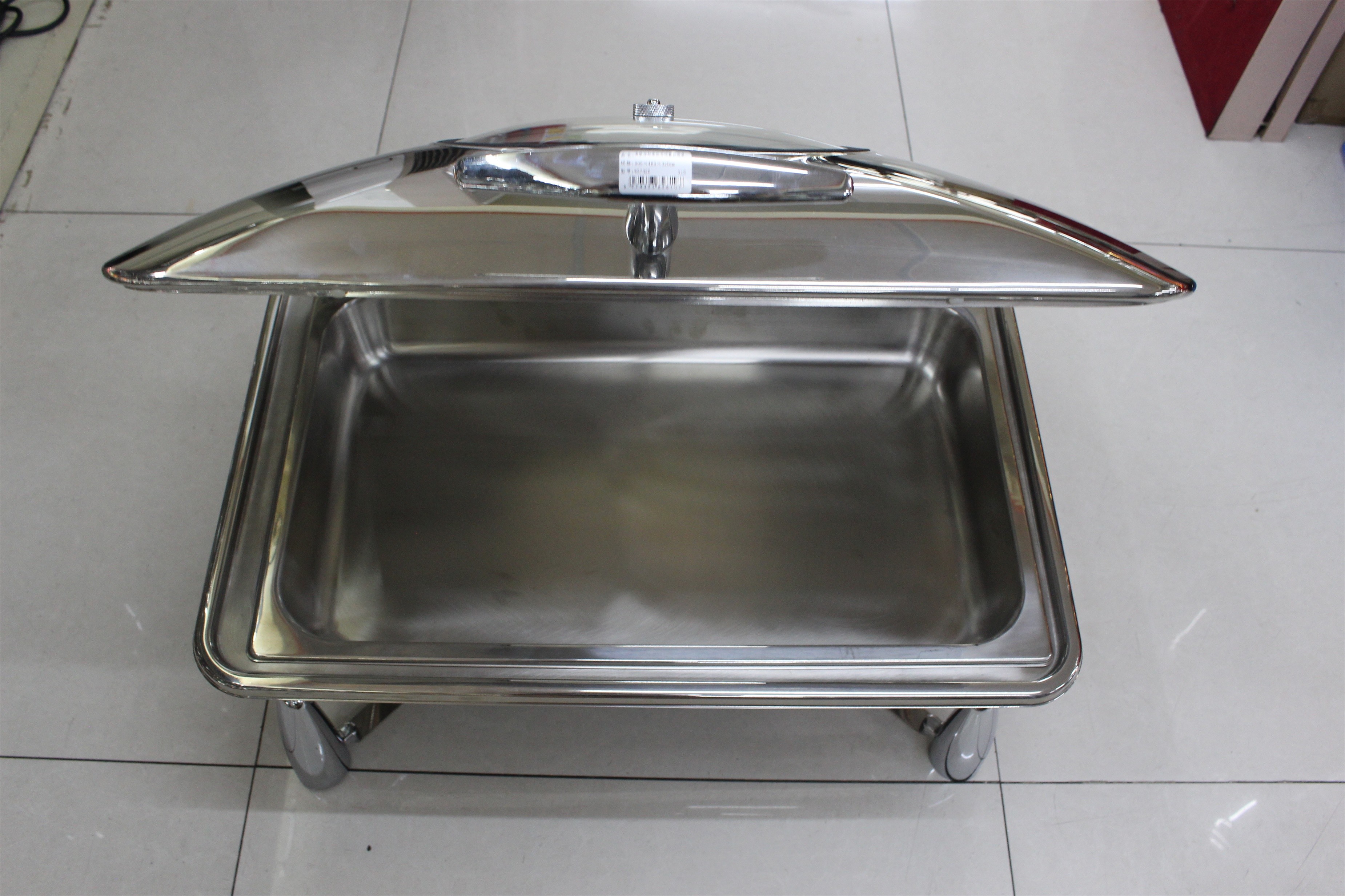 Rectangular Stainless Steel Cookwares with Glass Window Mechanical Hinge Lid / Hydraulic Induction Chafing Dish