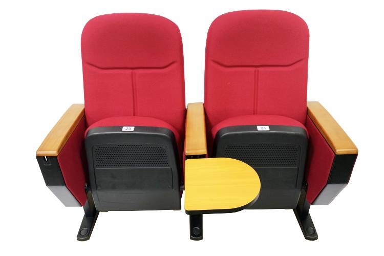 Writing Pad Church Auditorium Chairs 100% Acrylic Fabric Folding Seat Solid Wood Armrest
