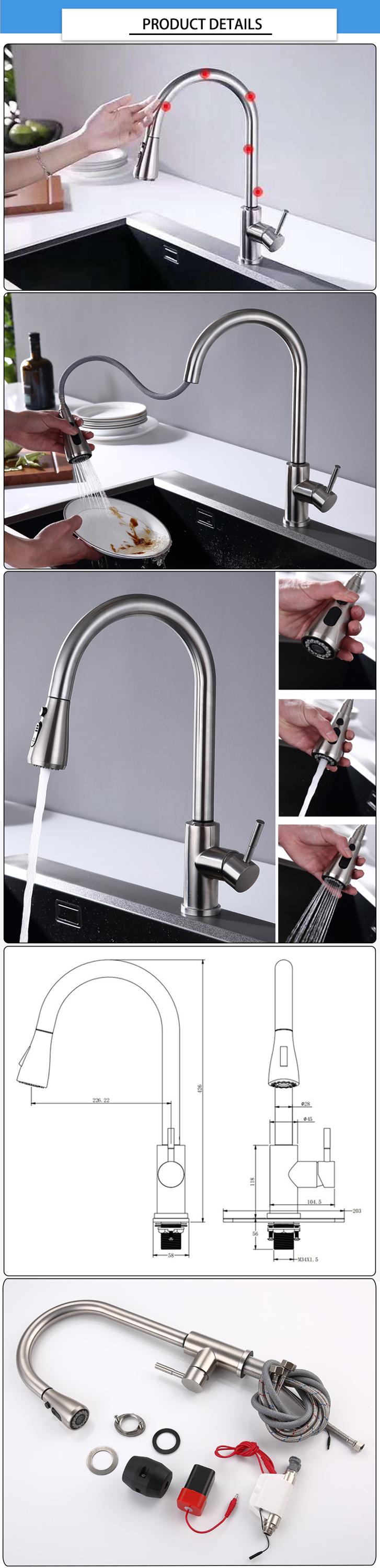 Modern SUS304 60cm Hose Smart Touch Kitchen Faucet
