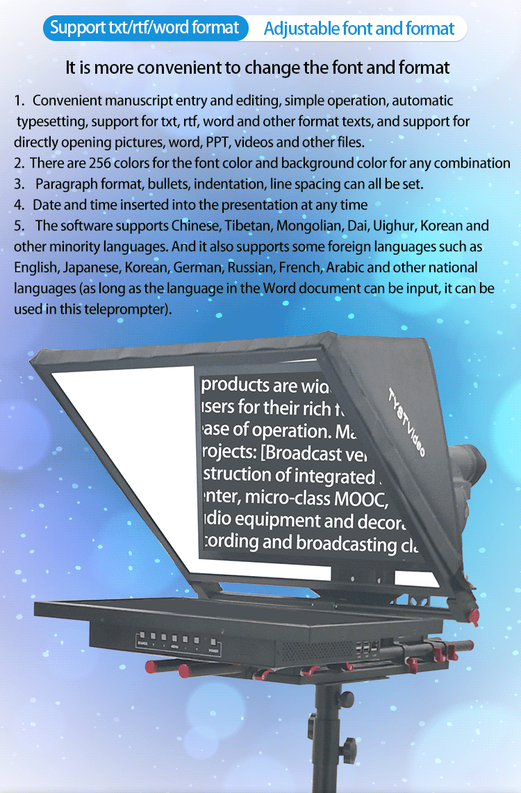 Broadcast Teleprompter with Tripod and Remoter 24inch Single Screen Built-in Prompter