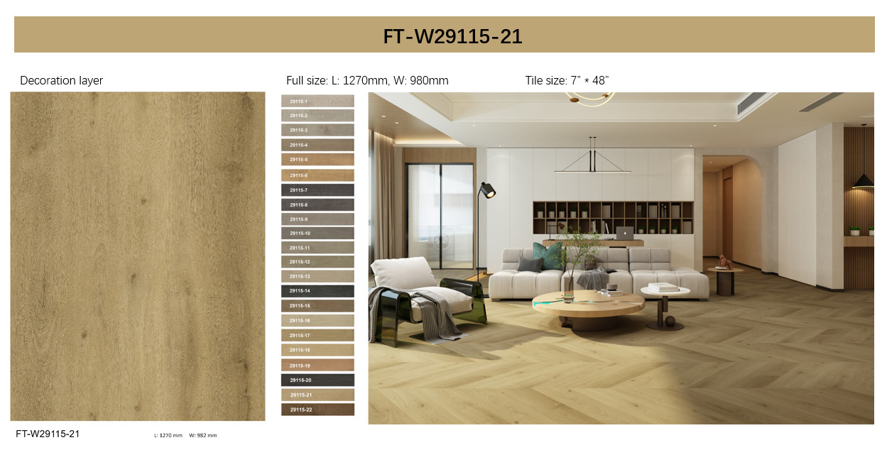 5.5mm SPC Vinyl Click Fireproof Herringbone Brown Stone Composite GKBM FT-W29115-21