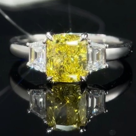 1.22ct Lab Grown Diamond Ring With Yellow Diamond Three Stone Style Custom-Made Jewelry