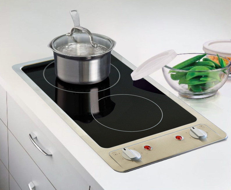 12 In. Domino Radiant Ceramic Glass Cooktop In Stainless Steel With Knob Control