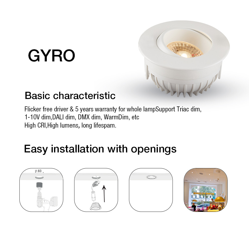 Fliker Free White Dimmable Tiltable LED Downlights Multi Scene Waterproof