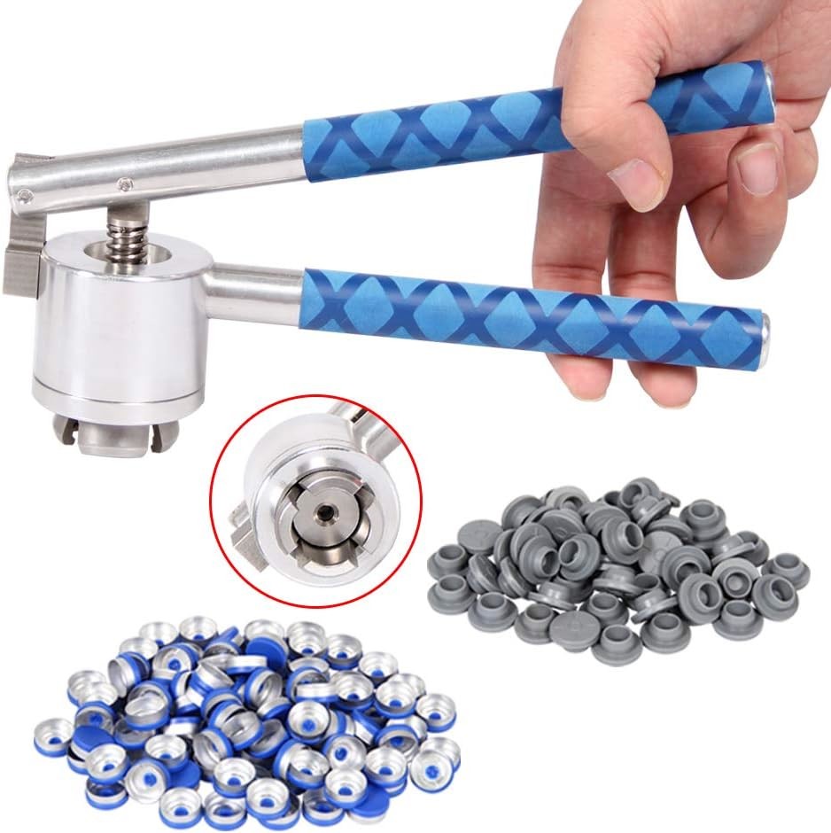 20mm Flip Vial Crimper, 100 Pcs Flip Caps And 100 Pcs Rubber Stoppers Are Included (20mm)