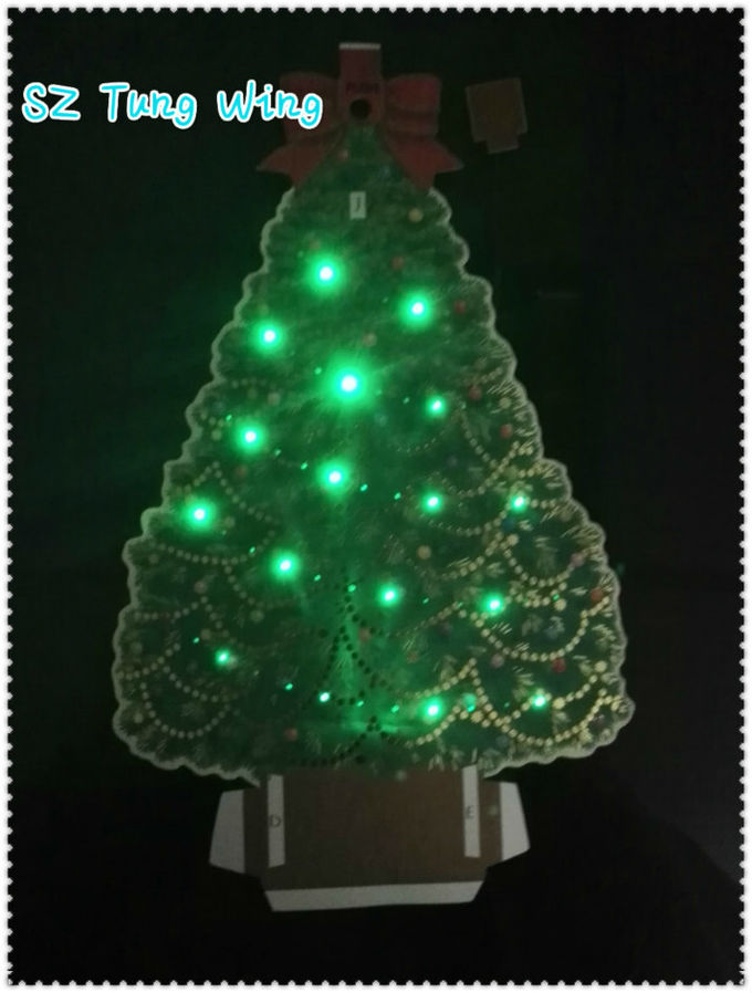 Christmas Tree Shaped Flashing LED Module , Recordable Voice Module For Greeting Cards
