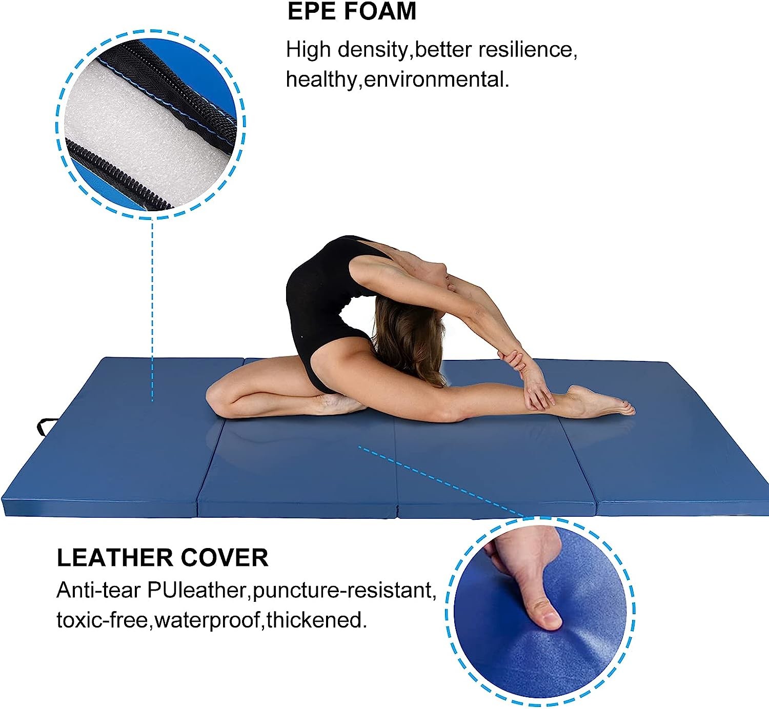 Folding Rubber EVA Mat, EPE Foam, Thick Folding Gymnastics Exercise Mat Aerobics Stretching Yoga Mats