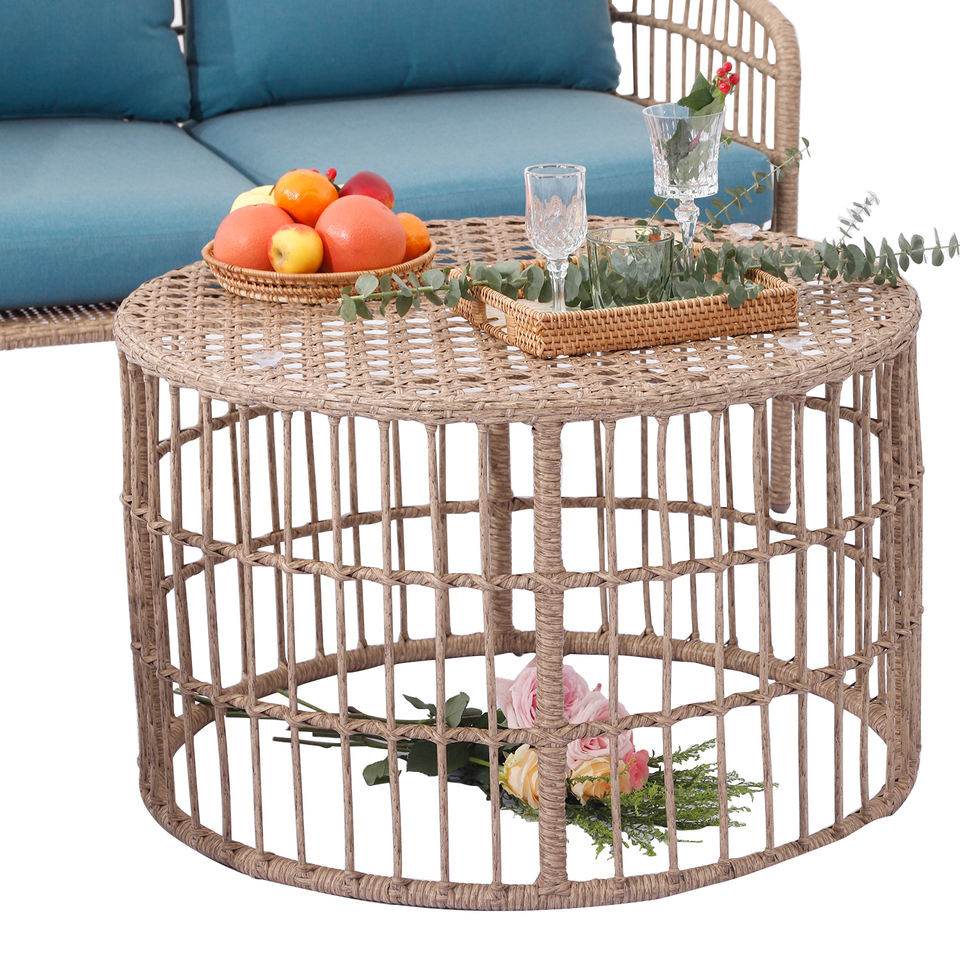 Outdoor Conversation Bistro Set, Courtyard Balcony Hollow Weaving Open Wicker Garden Rattan Furniture Sofa Set