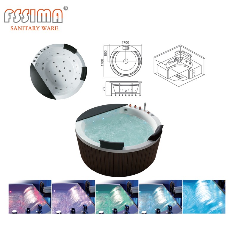 Hydrotherapy Round Jetted Bathtub Air Control 2 Person Under Ground 1.7m