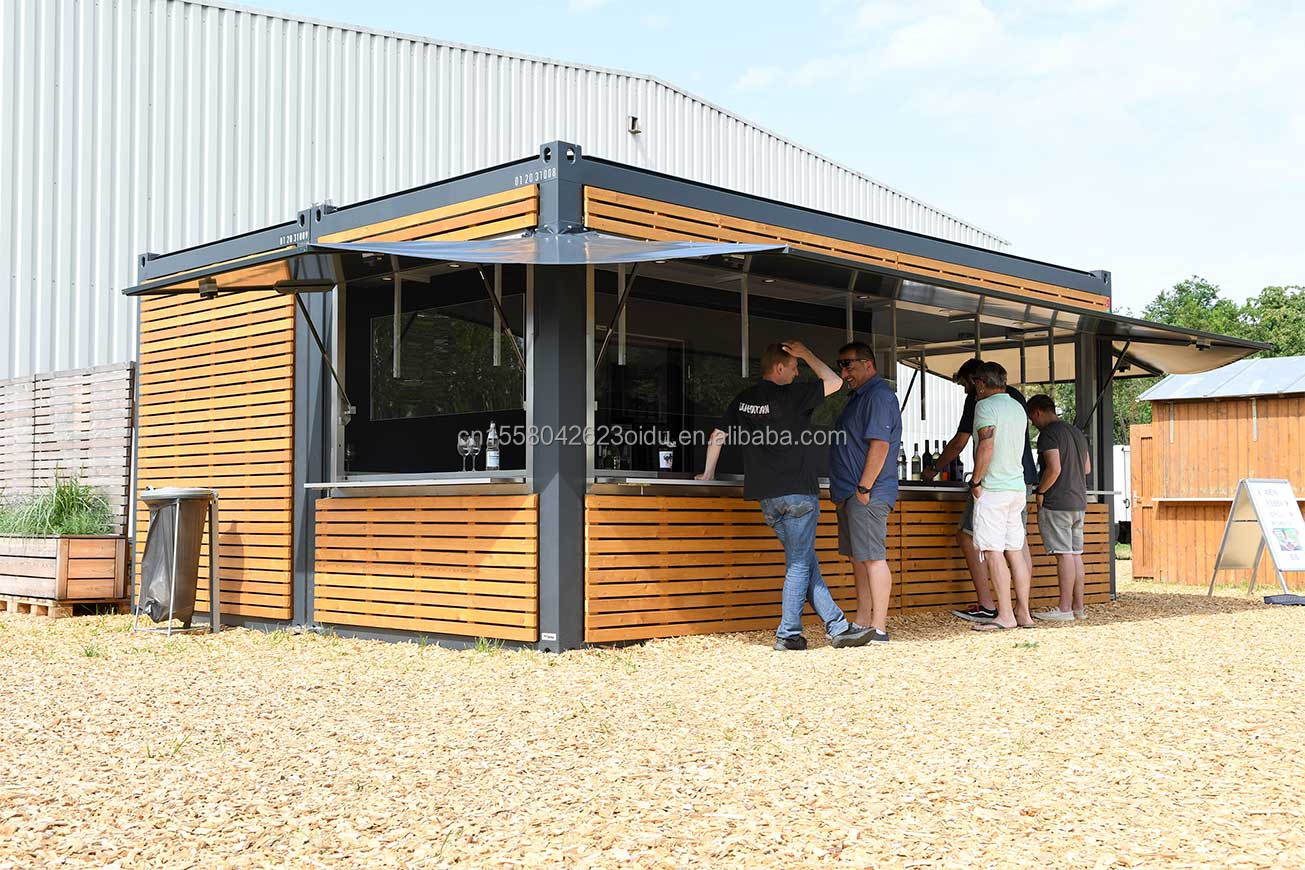 20ft Container Store Wood Grain Metal Frame Hotel Mobile House with Galvanized Steel Square Tubes and Flat Packaging