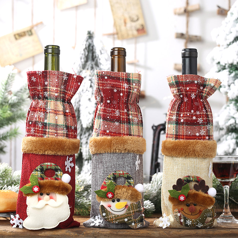 Factory OEM Christmas Wine Bottle Covers Bag for Home Santa Claus Wine Bottle Cover Snowman Stocking Gift Holders