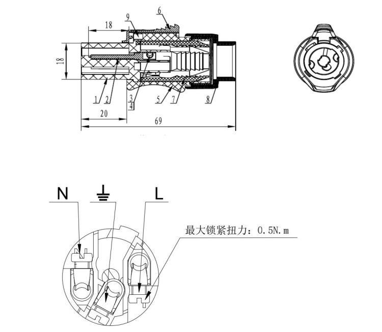 Stable Circular Female And Male Connector 250V AC Power Connector