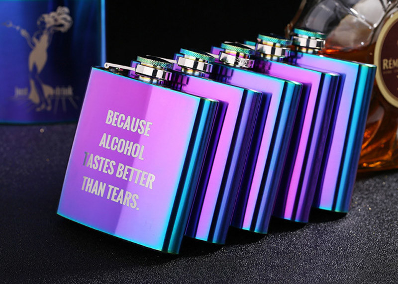 Colorful Stainless Steel Wine Bottle Womens Hip Flask Western Style