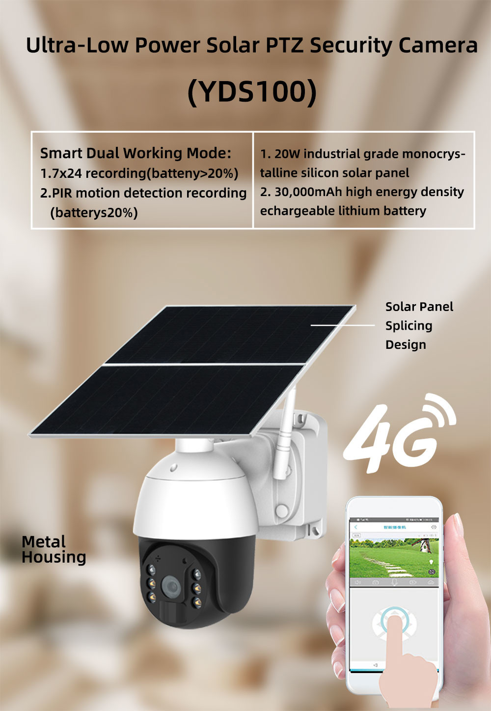 2MP Battery Security Camera HD 247 Long Recording Solar Security Camera Outdoor