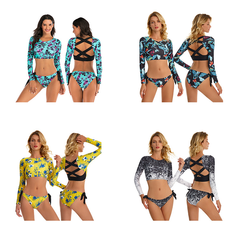Side Strap Bathing Womens Surfing Suits Sunscreen Split Flowers Quick Drying