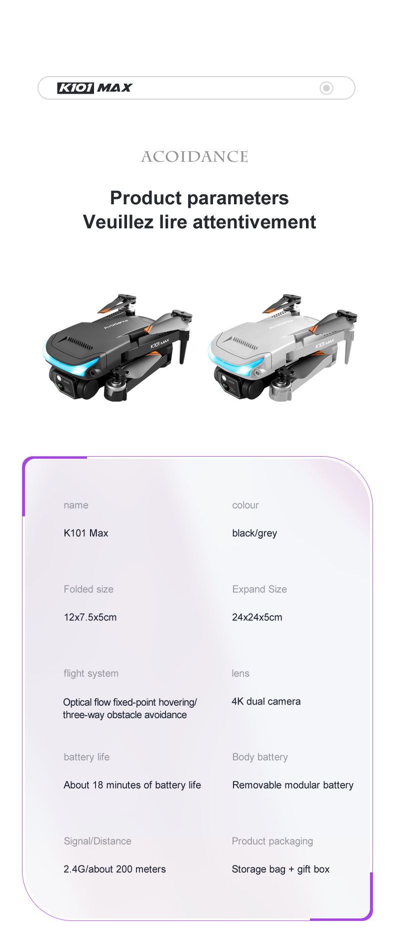 K101 Max Obstacle Avoidance Optical Flow Positioning 4k Hd Dual Foldable Quadcopter Toys Drones Vs E88 E58 Camera Mini Drone