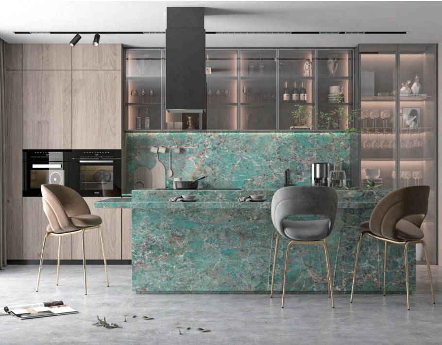 Green Colour Marble Slab Polished Granite Floor Tiles 6mm Thickness