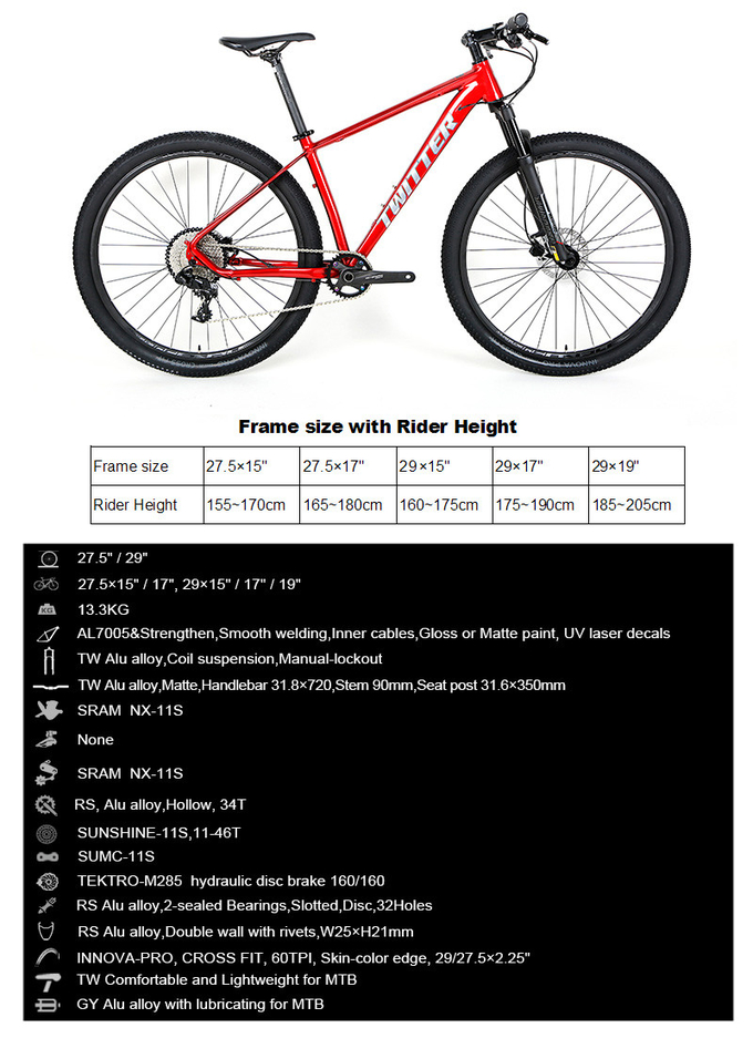 AL 7005 Lightweight Aluminum Mountain Bike 29er Mountain Mtb Aluminum Alloy Bicycle