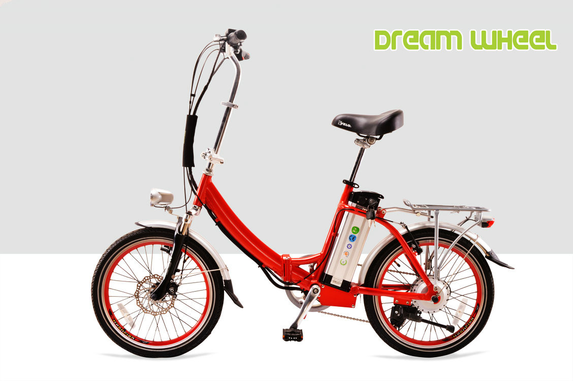 Red Citizen Lightweight Electric Folding Bike 20 Inch 36V 250W V Brake