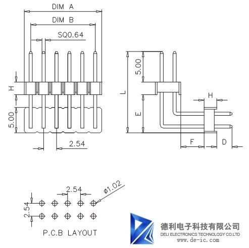 2.54MM Male Pin Header Connector , Vertical Through Hole PCB Pin Header