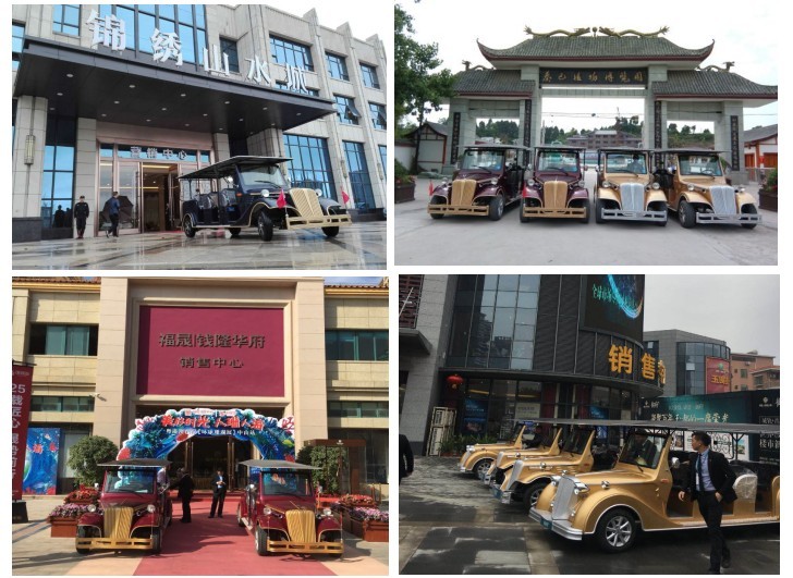Eight Seater Electric Vintage Cars For Sightseeing With FRP Body 48V Battery Powered