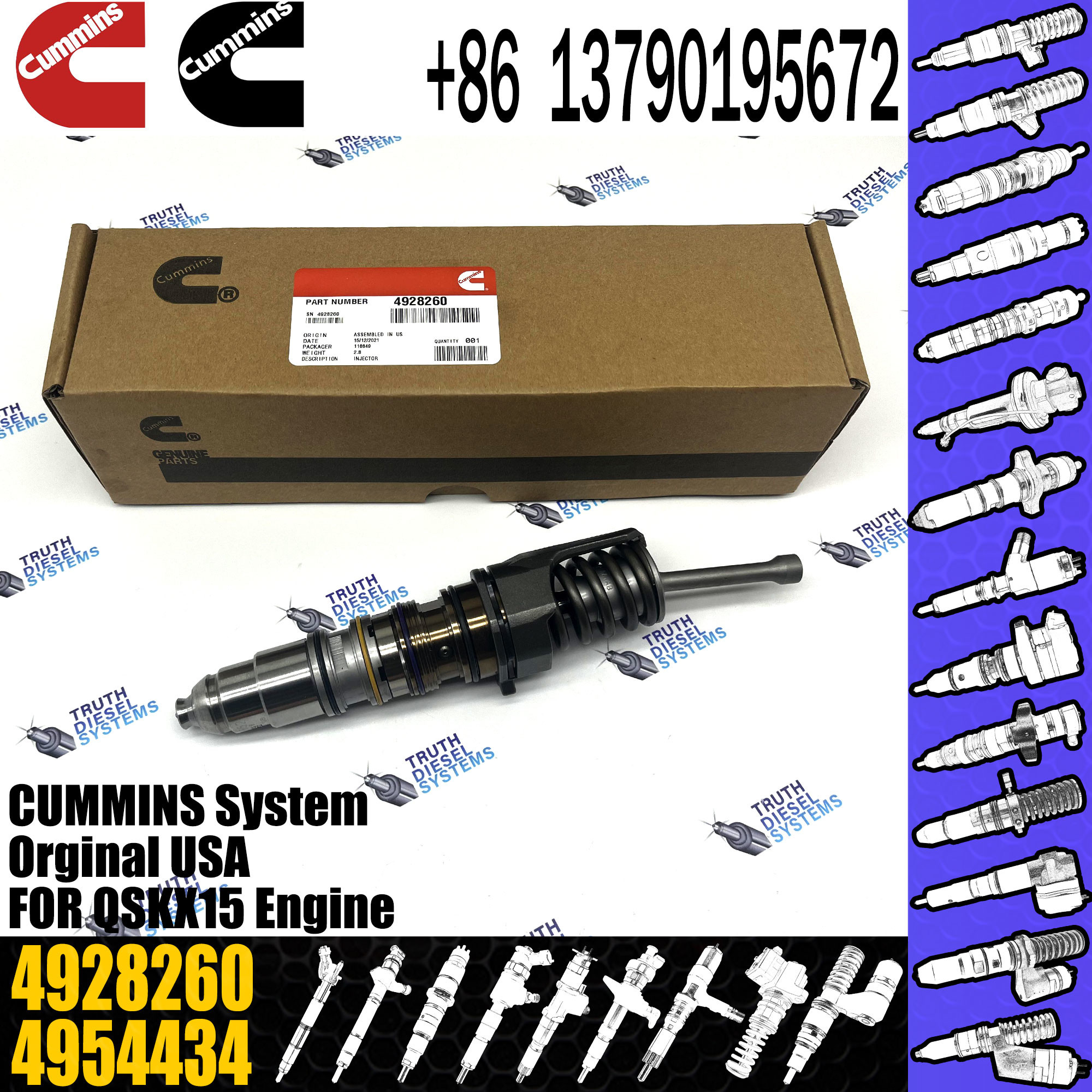 Original Common Diesel injector 4062569 4088723 4928260 4010346 4928264 For QSKX15 Engine