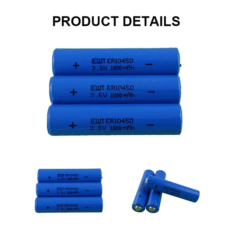 Small Lithium Thionyl Chloride Battery 1000mAh 3.6V ER10450 Battery