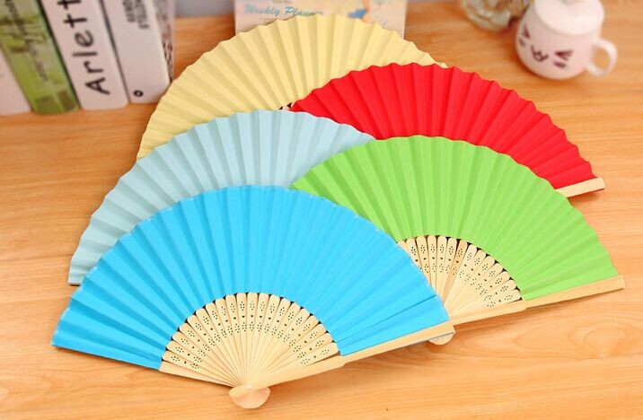 Plain Color Folding Hand Fans With Natural Bamboo Ribs / Wedding Favour Fans