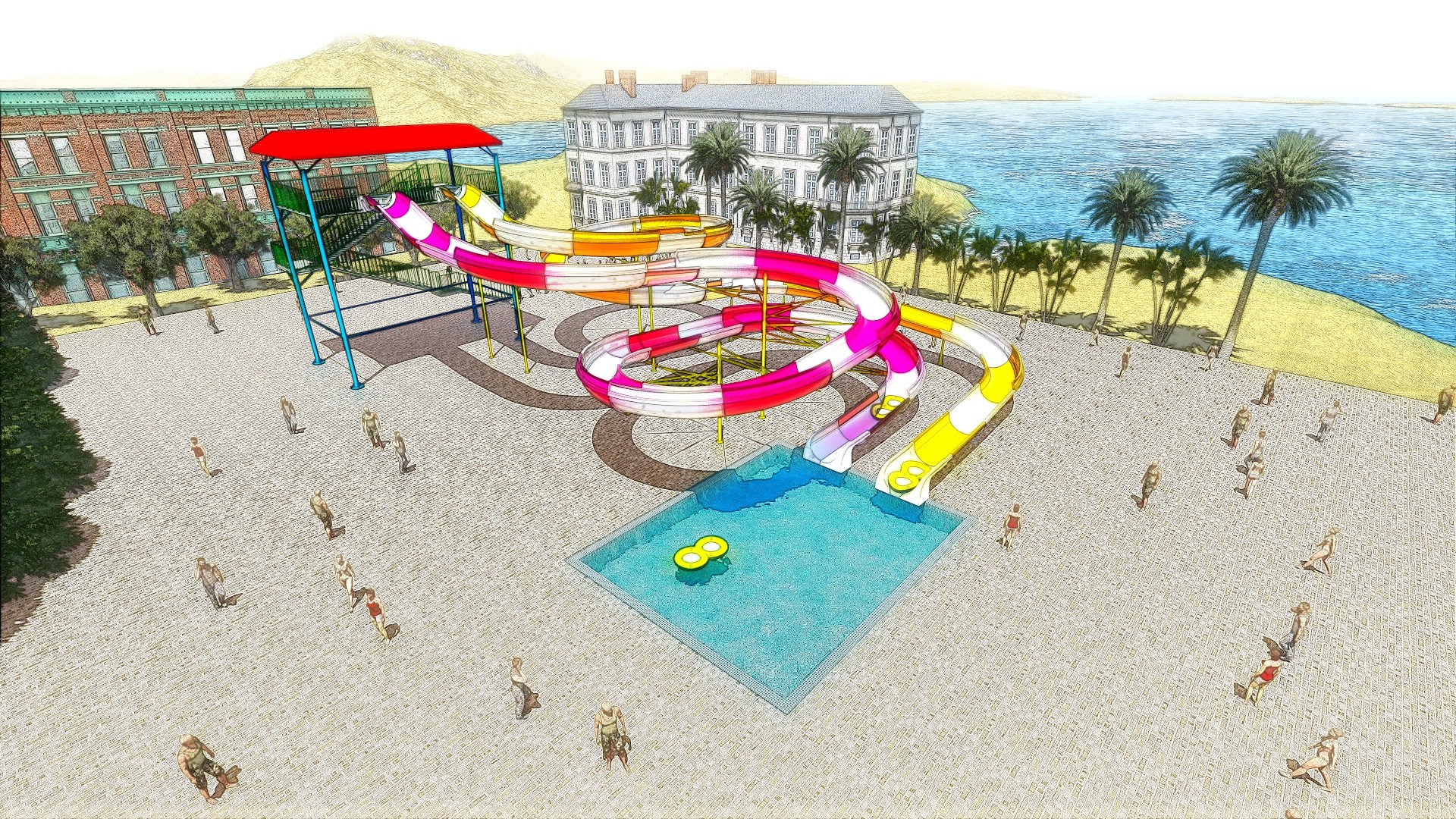 Customized Open Colorful Spiral Water Park Slide 100 Sq.M Floor Space