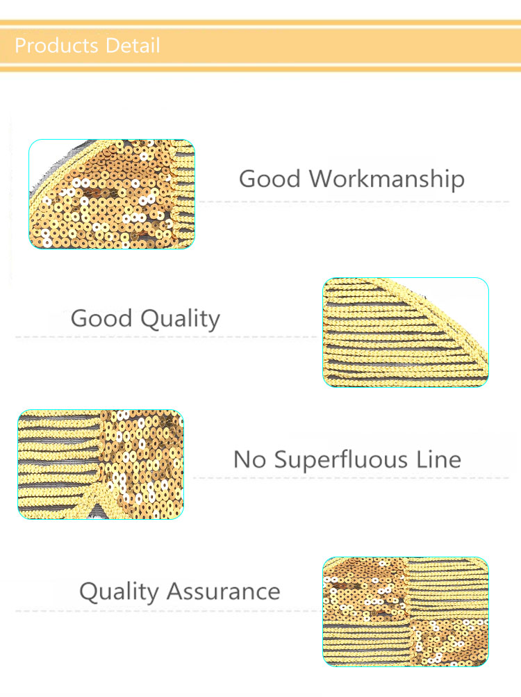 Heart Shape Sew On Embroidered Patches Popular Golden Sequin Professional Design