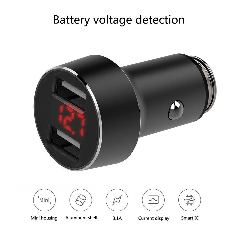 3.1A Dual USB CAR CHARGER with Voltage Monitoring Aluminum Alloy Multi colors to choose Automatic Matching Voltage