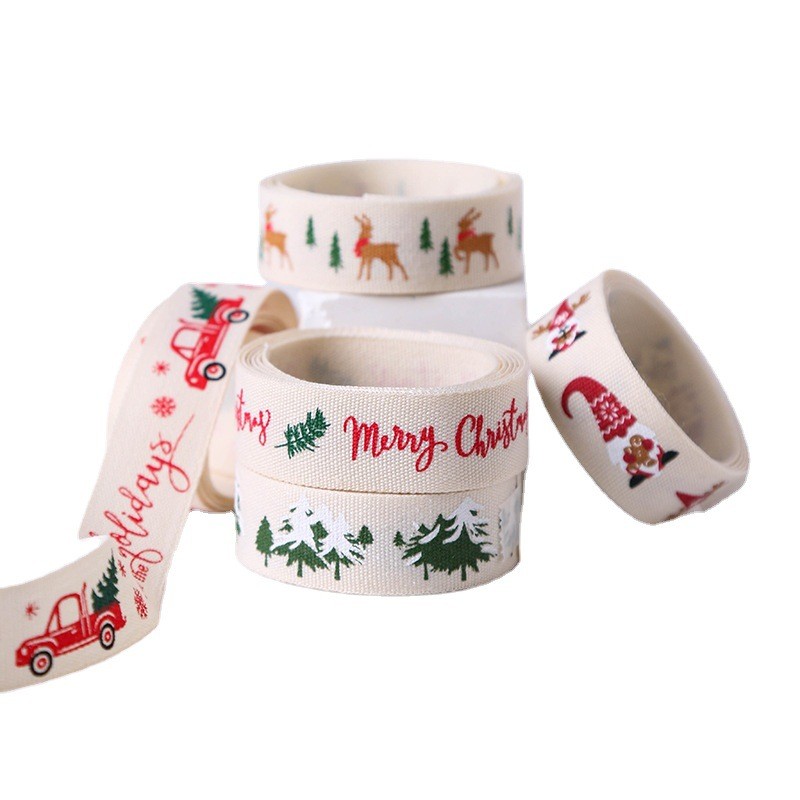 16mm*100y Merry Christmas Printed Cotton Ribbon Customized Cotton Ribbon