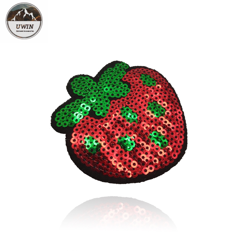 Small Strawberry Fruit Iron On Patches Sequined Material With Hoop Hook Backing