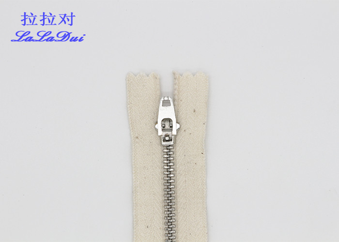 Aluminum Reverse Coil Cotton Zipper High Polished White Cotton Tape Double Top Stop