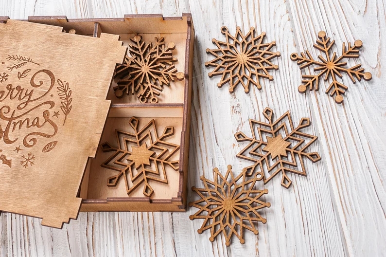 Personalized christmas ornaments Wooden snowflakes Set of 16 snowlakes Snowflake ornament