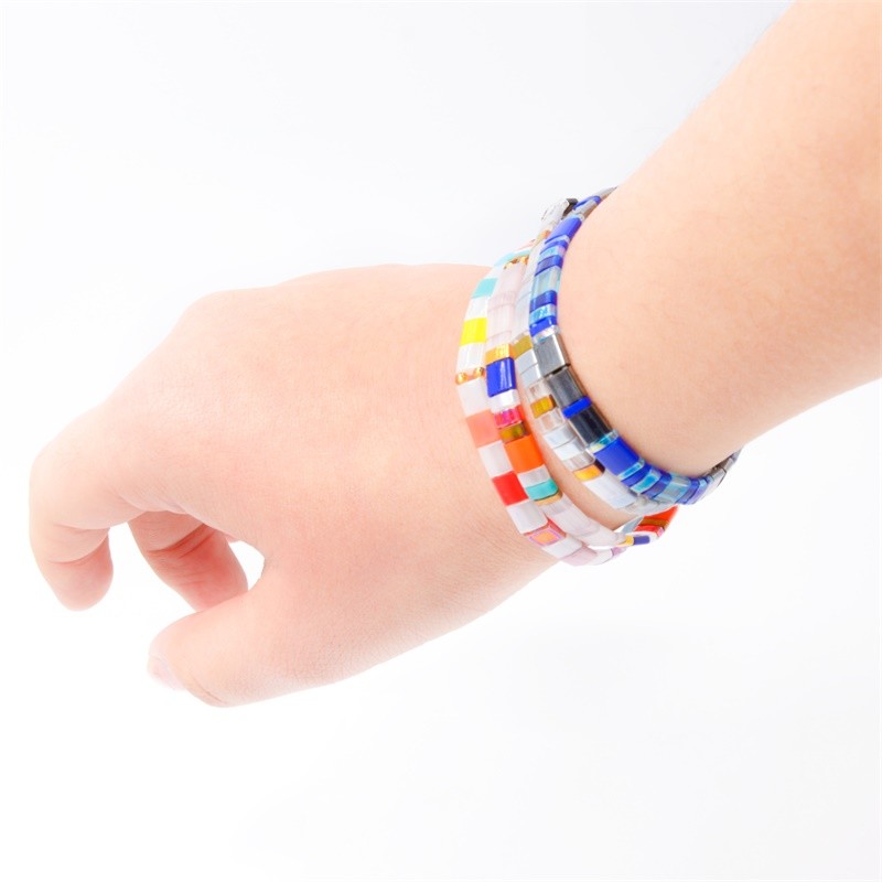 Two Strands Elastic Tila Bead Bracelet Geometric For Anniversary