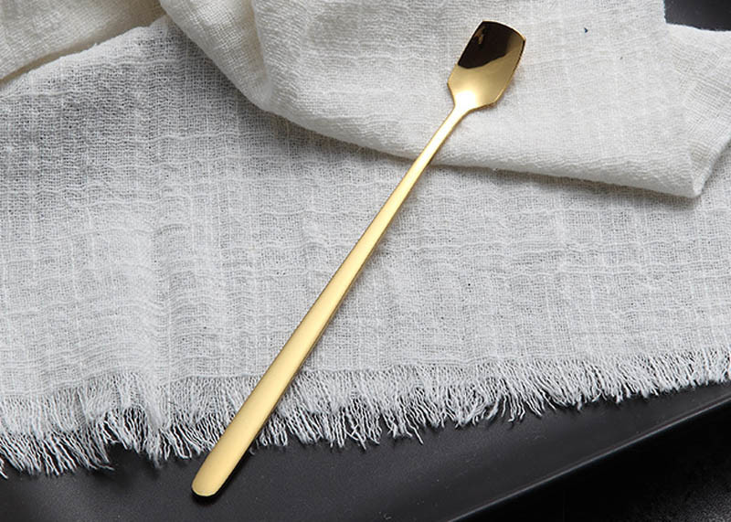 Long Handle Coffee Mixing Spoon , Dazzling Gold Plated Metal Mixing Spoon