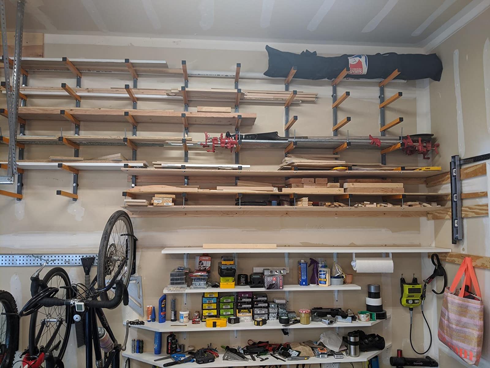 3-Level Wood Rack for Everyday Workshop Lumber Storage in Farmhouse Design