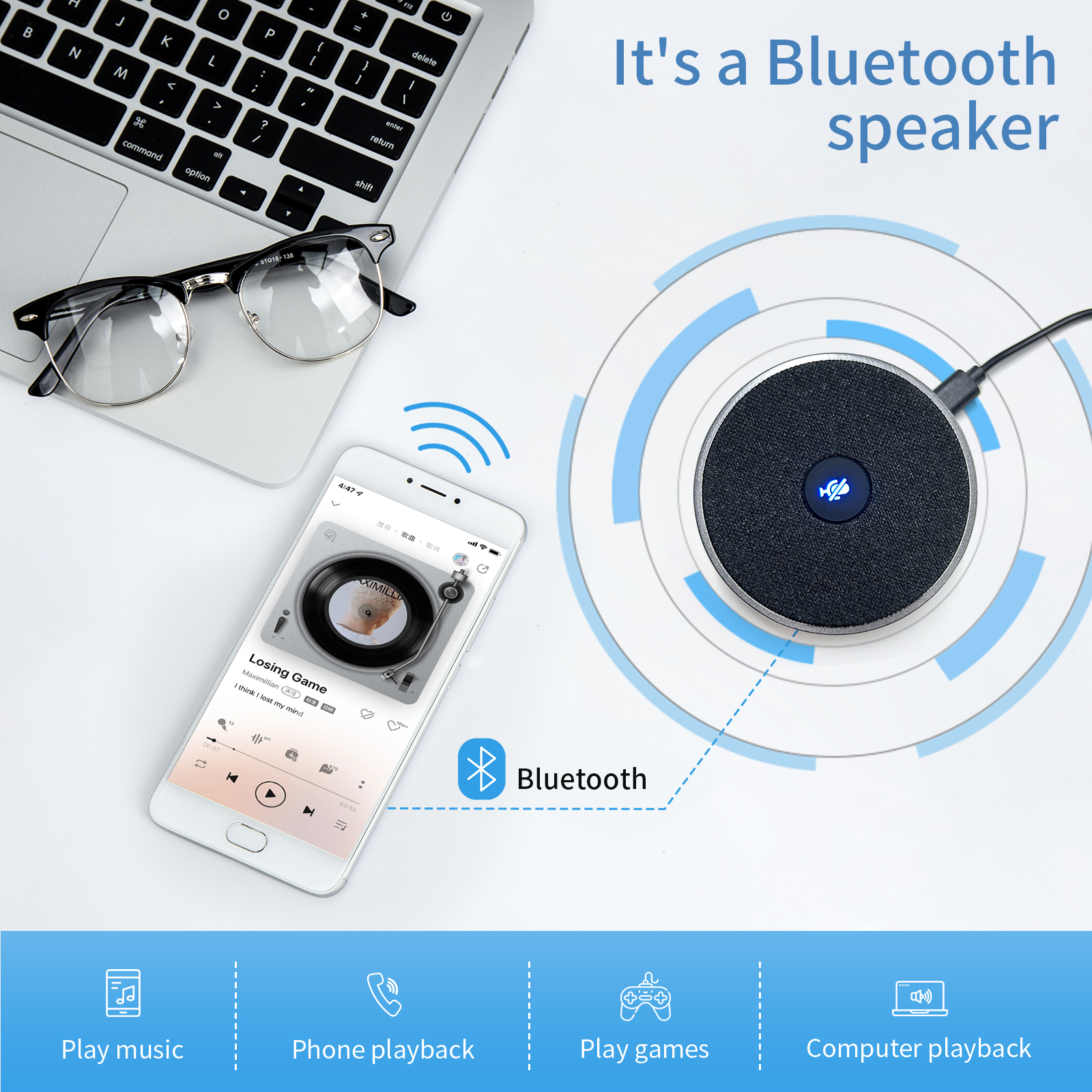 Portable Omnidirectional Bluetooth Conference Speakerphone Wireless Oem
