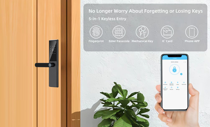 6 in 1 Multiple Functions Home Security Smart Fingerprint Door Lock with TTlock App