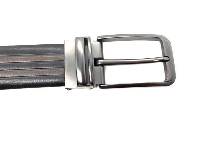 3.5cm Width Mens Casual Jeans Belt / Embossed Leather Dress Belt With Metal Clip Buckle