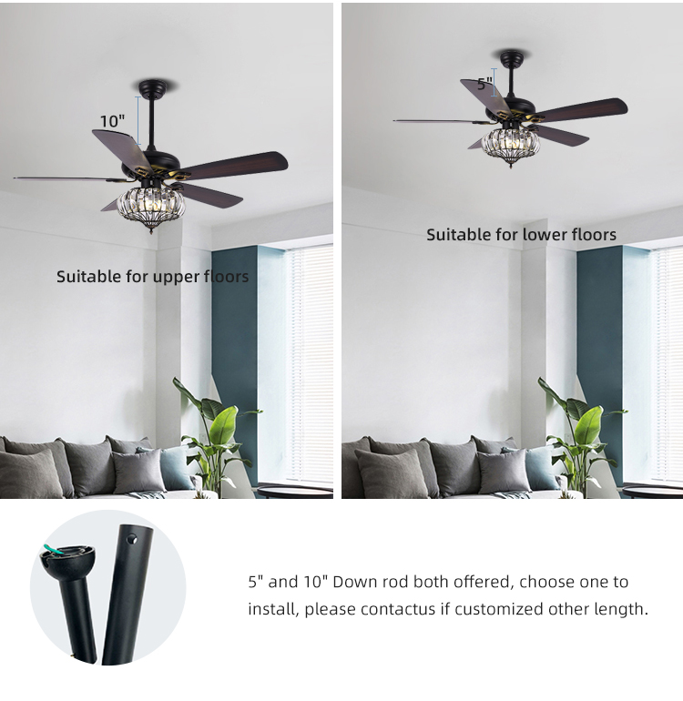 Surface Mounting 120V 65W Industrial Ceiling Fan Light / 52 Inch 5 Blade Ceiling Fan